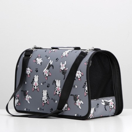 Bag - Carriage for animals "Playing cats", gray, size m, 40 x 21 x 27 cm-4