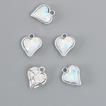 Decor for creativity metal, rhinestones "heart" white 1.6x1.4 cm-1