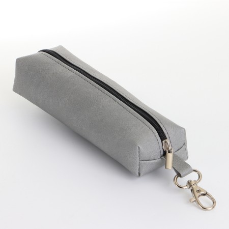 Key of zipper, length 16 cm, ring, carbine, gray color