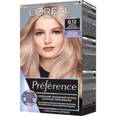 Hair dye l’Oreal preference, tone 8.12 Alaska