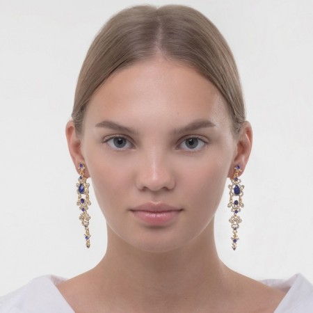 Clips "openwork" drops with curls, white-blue color in gold-2
