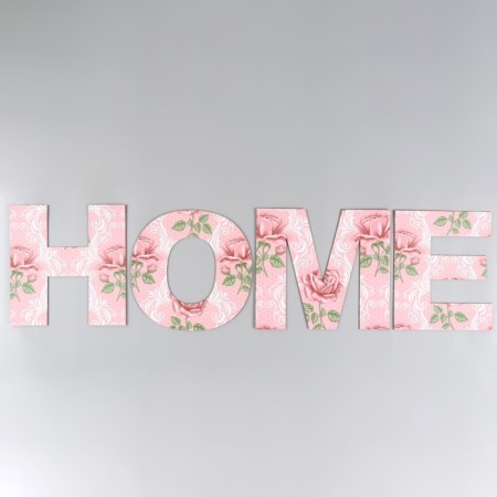 Панно буквы "HOME" высота букв 29,5 см,набор 4 детали розовый-1