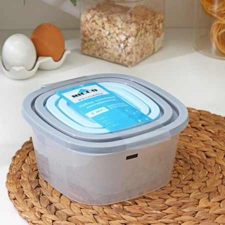 A set of food containers Ricco, 4 pcs: 230 ml, 500 ml, 900 ml, 1.55 l, square, assorted color-8