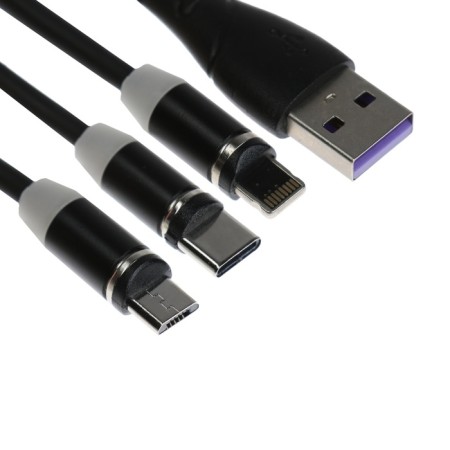 Magnetic cable 3 in 1, microUSB/type -C/Lightning - USB, without data transfer, 1 meter, black-2