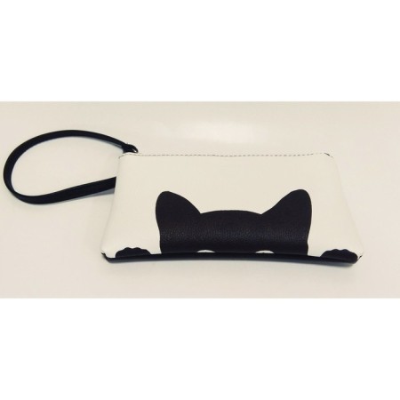 Black cosmetic bag, "cat peeps out"
