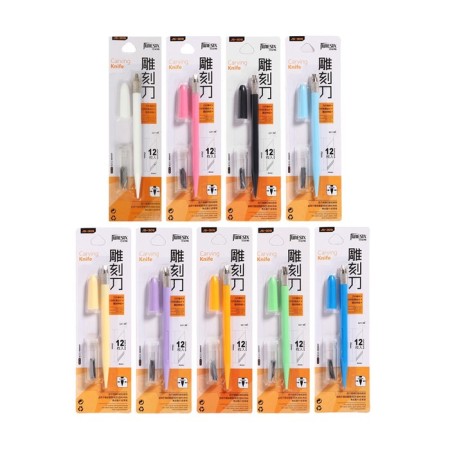Chancellery knife, blade 4 mm, (scalpel shape) Plastic/metal housing, 12 interchangeable blades, Mix case