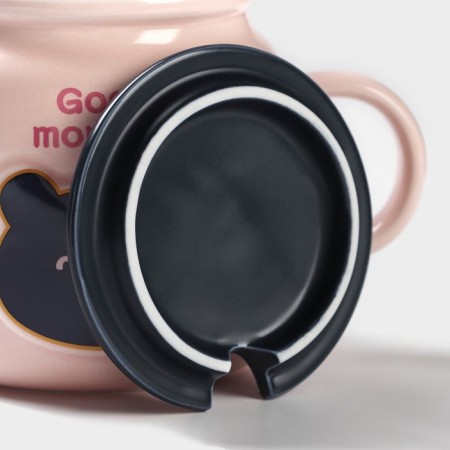 Ceramic mug with a spoon "Good morning", 450 ml, pink color-2