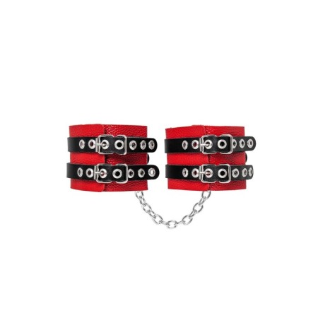 The shackles of Pecado BDSM, soft, with two rifle straps, genuine leather, red-black-2