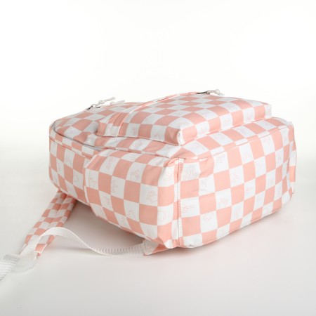 Youth backpack from textiles, 4 pockets, white/pink color-4