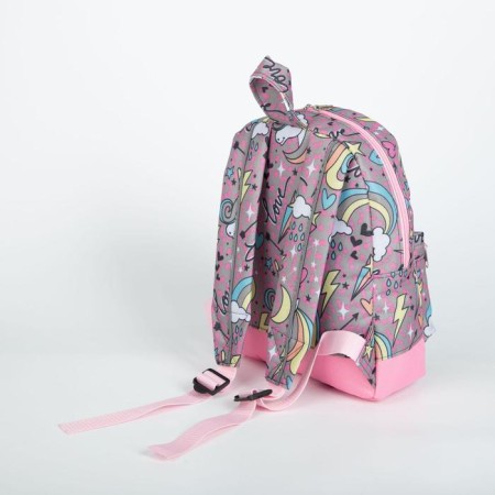 Baby backpack on lightning, external pocket, reflective strip, gray/pink color-3