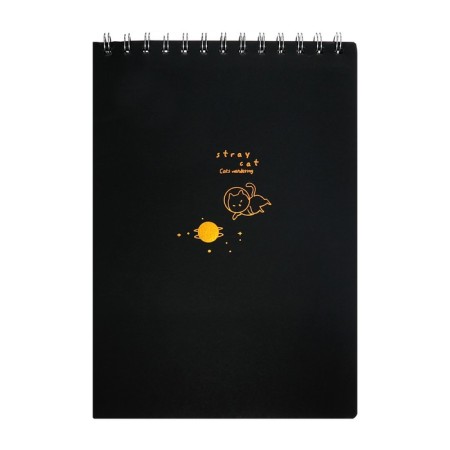 A5 sketchbook, 30 black sheets on the crest, "cat", solid substrate, density 110 gr., Mix-3