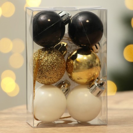 Christmas tree balls New Year, for the New Year, plastic, d = 3 cm, 6 pcs., Black, gold, white color-2