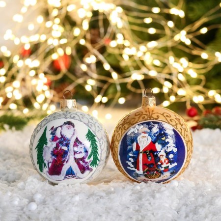 New Year's ball "Santa Claus Walking" mix D-8 cm, mix-1