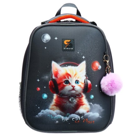 School backpack 38 x 30 x 16 cm, ergonomic back, Stavia "Martian cat", gray-2