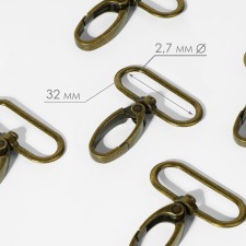 Metal carbine, 45 × 38 mm / 32 × 2.7 mm, 10 pcs, bronze color