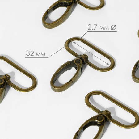Metal carbine, 45 × 38 mm / 32 × 2.7 mm, 10 pcs, bronze color