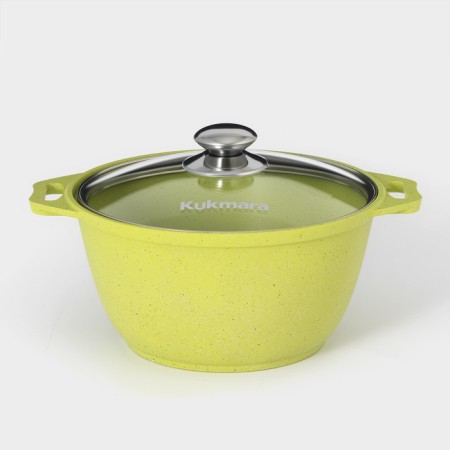 Trendy Style, 3 liter pan, glass cover, anti -stick coating, green color