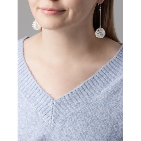 Earrings hanging "ball" interweaving, color silver, 6.5 cm-2
