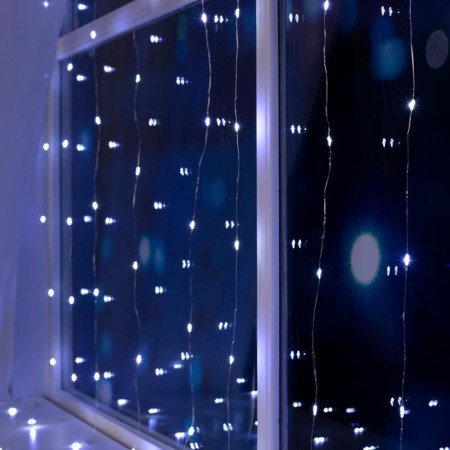 Garland "Curtain" 2 × 2 m Rosa, IP20, silver thread, 300 LED, white glow, 12 V-2