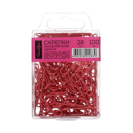 Office paper clips 28 mm, color, 100 pieces, Globus pink, Eurobox-3