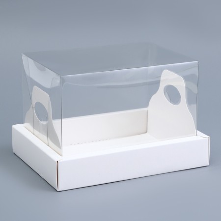 Box with a transparent lid under the roll white, 16.3 x 12.1 x 10.6 cm. Confectionery packaging