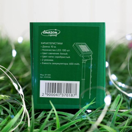 Garland “thread” 10 m dew, IP44, silver thread, 100 led, white glow, 2 modes, solar battery-10