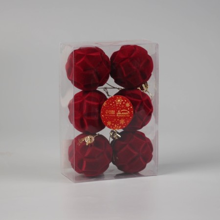 Set of balls plastic D-6 cm, 6 pcs "Bjorn" geometry, red-1