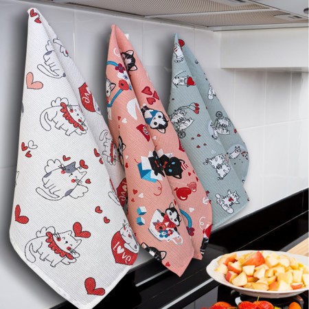 Waffle kitten white kitchen 45x60cm, 150g/m, HL 100%-3
