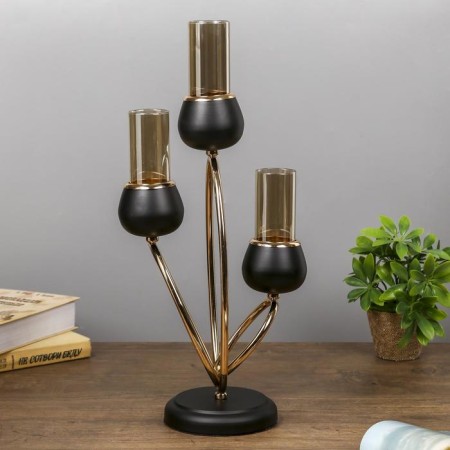 Summary Metal for 3 candles "Dark Knight" black matte with gold 21x38x15 cm-1