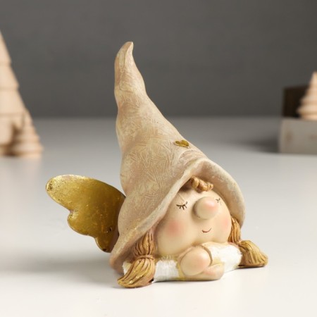Polystone souvenir "Dwarf-Angelochka in a cap with a heart" Bezh, gold mix 13x6.5x12.8 cm-2