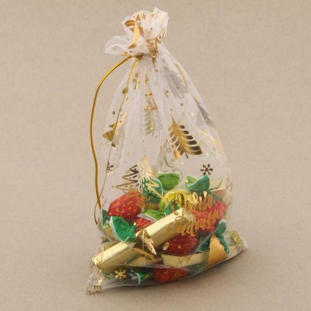 Bag Gift Organza “With New Happiness!”, 10 x 12 cm +/- 1.5 cm, New Year-2