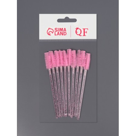 Brushes for eyebrows and eyelashes, set - 10 pcs, 9.5 cm, pink/transparent color-6