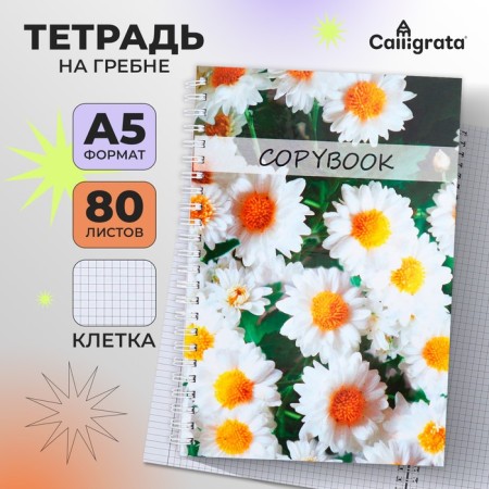Notebook A5, 80 sheets in a cage on the crest of Calligrata "Chamomile", cover 7BC, OFSET BOCom