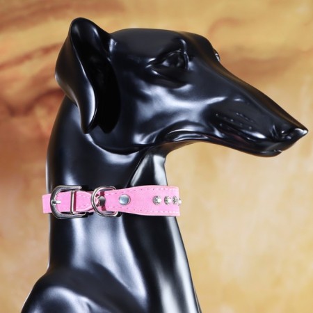 Collar "velvet and rhinestones", 31 x 1.3/2 cm, Osh 22-28 cm, pink-4