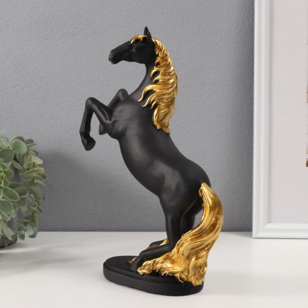 Souvenir Polystone "Black Horse with Golden mane" 6.7x19.5x28 cm-1