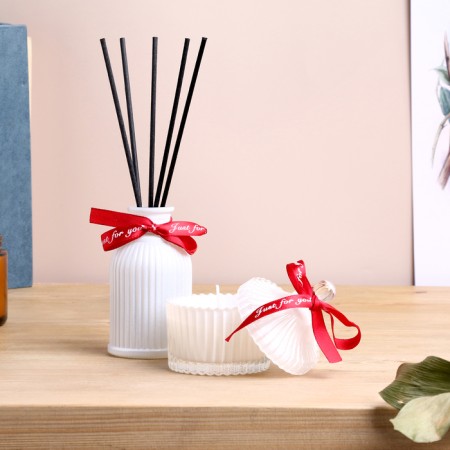 Set of diffuser 100 ml+candle 6x9 cm, jasmine, white-6