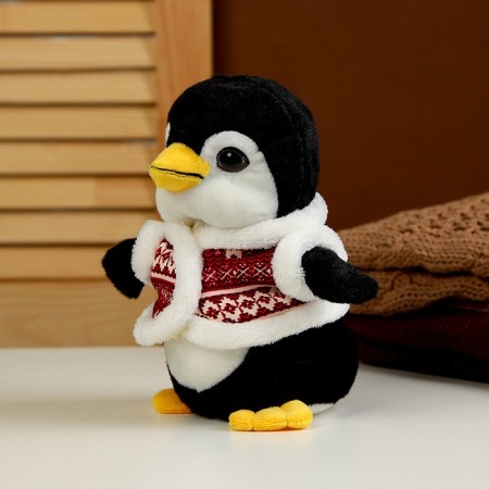 Soft toy "Penguin" in a fur coat, 19 cm, black color-1
