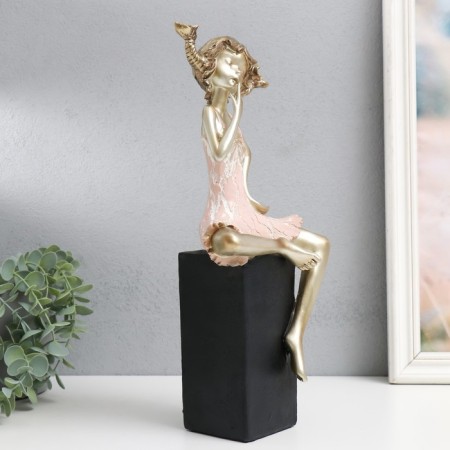 Souvenir Polystone "Girl in Cuba, with pigtails" white-gold 15x10x37 cm-1
