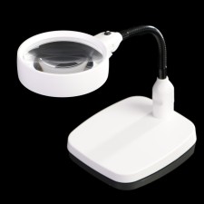 Lupa desktop 10x d = 12 cm, on a flexible leg with backlight, white