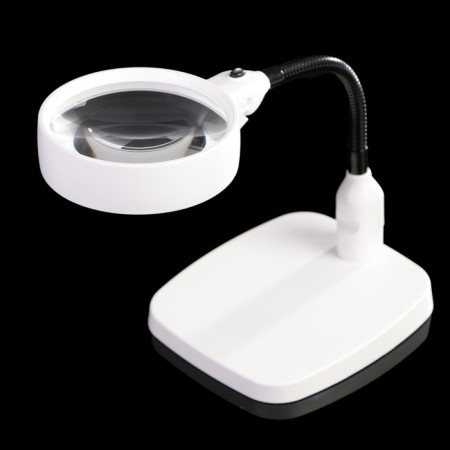 Lupa desktop 10x d = 12 cm, on a flexible leg with backlight, white