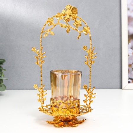 Summary metal, glass per 1 candle "Flower arch" D-5 cm, gold 9.5x11x20 cm-3
