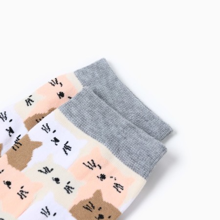 Women's socks "cats", white/brown/pink color, size 36-40-1