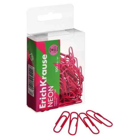 Office paper clips 28 mm, 100 pcs, Erichkrause "Neon", with vinyl coating, pink
