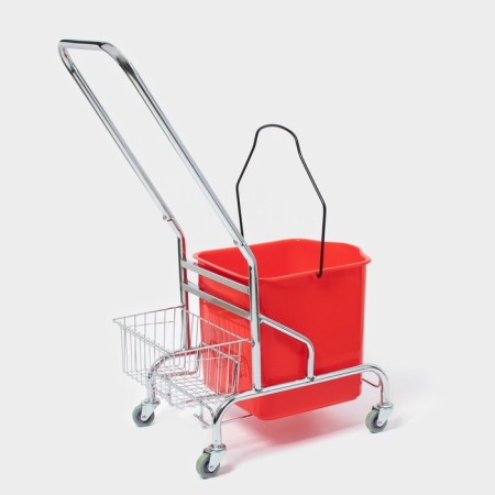 The harvester is simultaneous with vertical and net, red bucket 25 liters, chrome frame-3