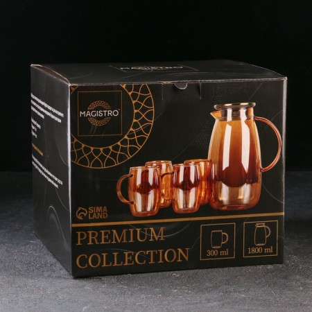 Magistro Golden Glass Set for Drinks, 5 objects: Bench 1.8 liters, 4 circles 300 ml, Golden color-6