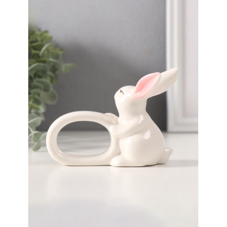 Souvenir Ceramics Holder d/napkin "White rabbit with pink ears" 5x10x7.5 cm-3