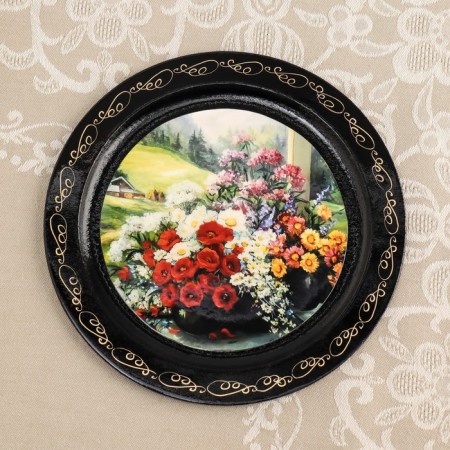 Panel-melting "Flowers", D = 18 cm, lacquer miniature, mix