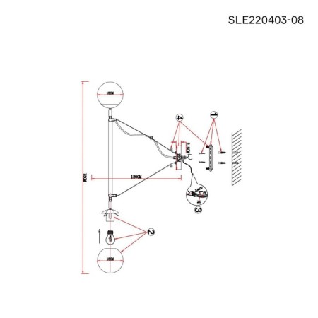 Suspended EVOLUCE lamp. Sle220403-08. Forli. 8x60 watts, E27, 75x75x18 cm, black color, brass-6