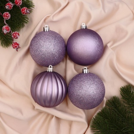 Set of balls plastic D-8 cm, 6 pcs "elite strips" lilac