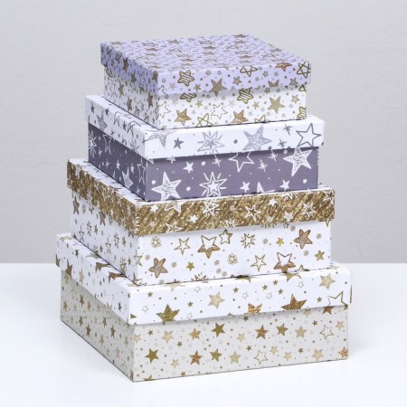 Set of square boxes, 4 in 1 "Stars", 20 x 20 x 8 cm- 14 x 14 x 5 cm-1